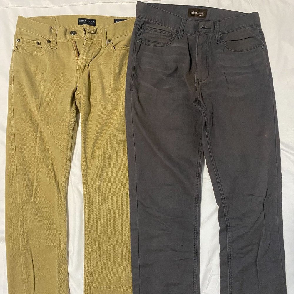 2 Pair Men's Size (Small - 29) Pants: 1 Tan (Bullhead) 1 Gray (no boundaries)